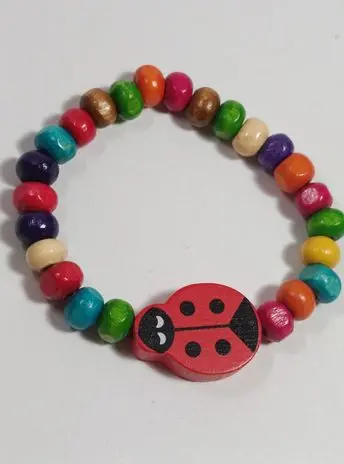 COPII > BRĂȚĂRI PENTRU COPII - Bratara Martisor Copii - Buburuza Rosie  Margele Lemn   Handmade ,Bubu cea Norocoasa