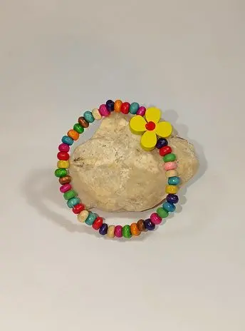 COPII > BRĂȚĂRI PENTRU COPII - Bratara Martisor Copii - Margele Lemn  Floricica Galbena ,Petale de Soare