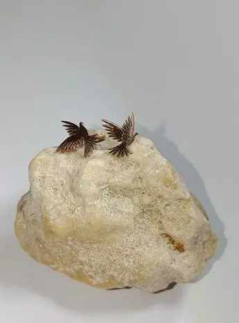 MAMĂ-FIICĂ > CERCEI MAMĂ-FIICĂ - Cercei din inox aurii roze pasare, neoxidabili si antialergici,  Aripile Aurorei